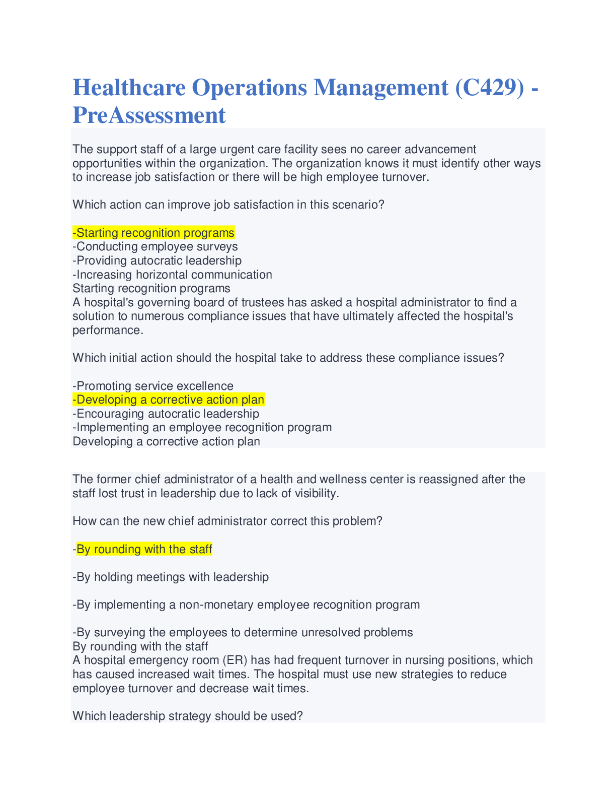 Preview image for WGU Healthcare Operations Management (C429) - PreAssessment